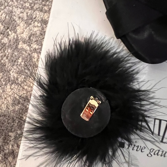 Yves Saint Laurent Black Heels with Fur Pom Poms - Picture 8 of 8